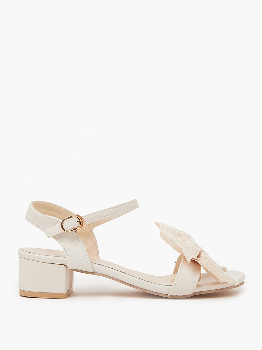 Women Solid Color Block Heel Bow Sandals