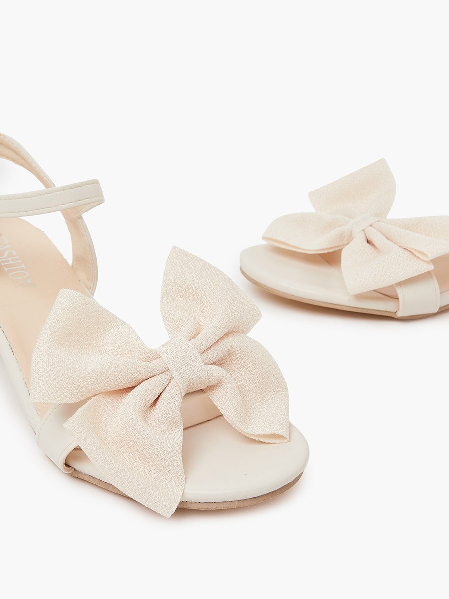 Women Solid Color Block Heel Bow Sandals