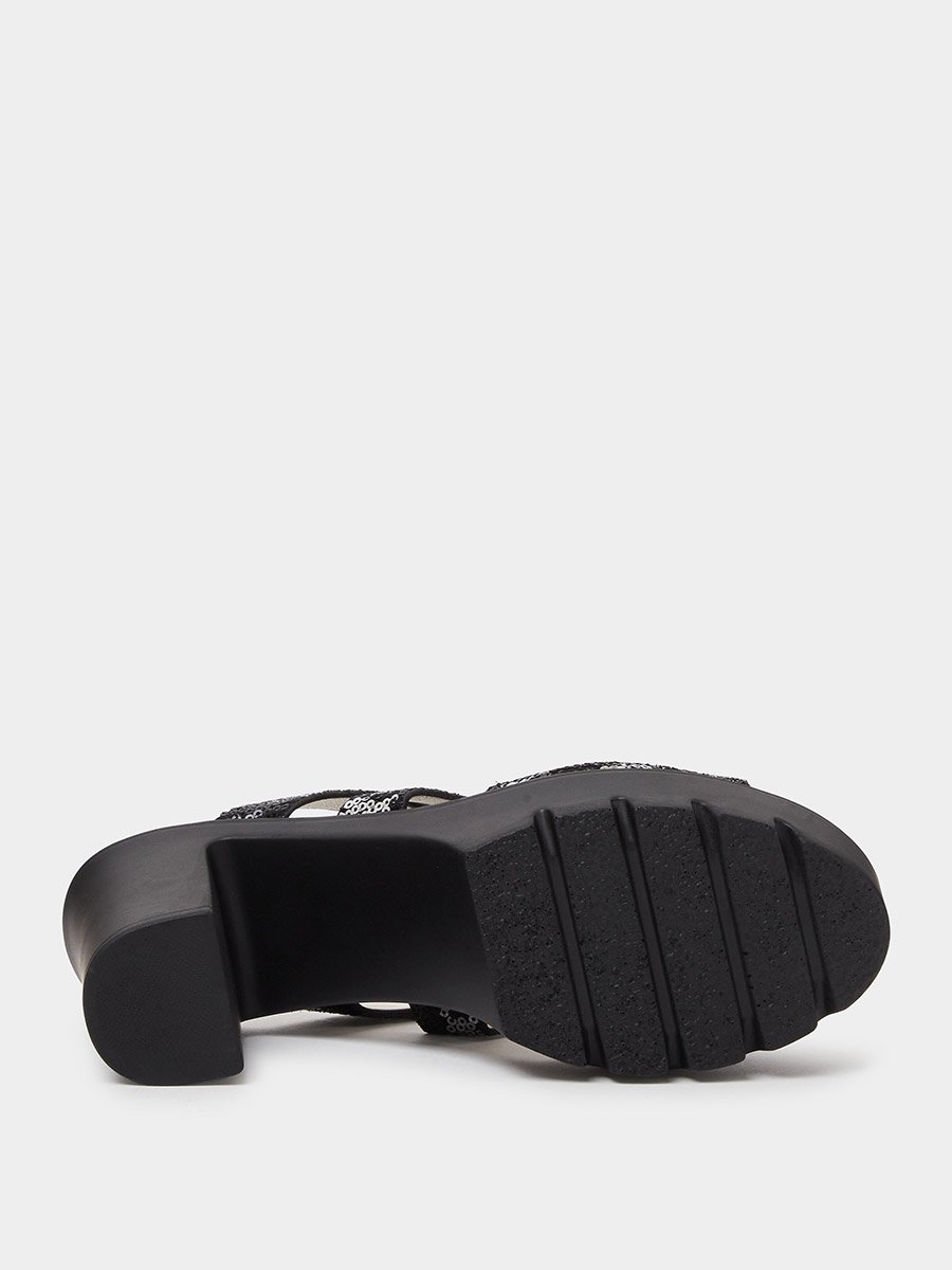 Black Sequin Platform Mules with Block Heel