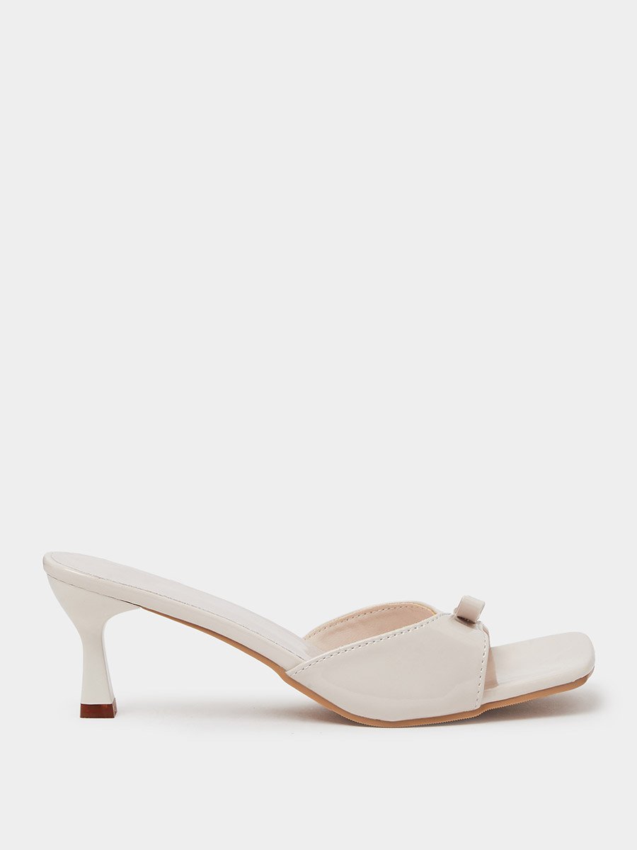 Beige Bow Detail Mid Heel Sandals