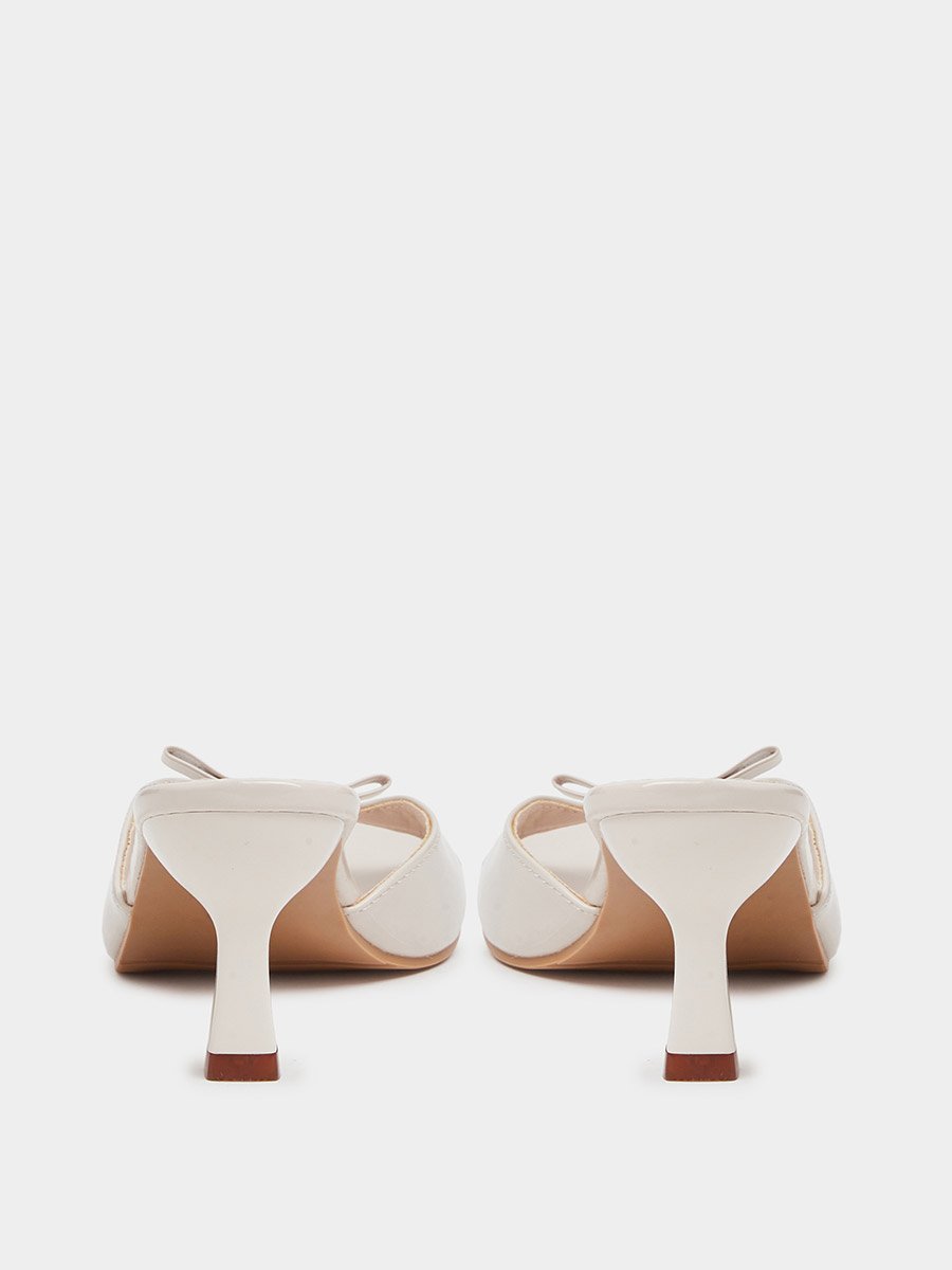 Beige Bow Detail Mid Heel Sandals