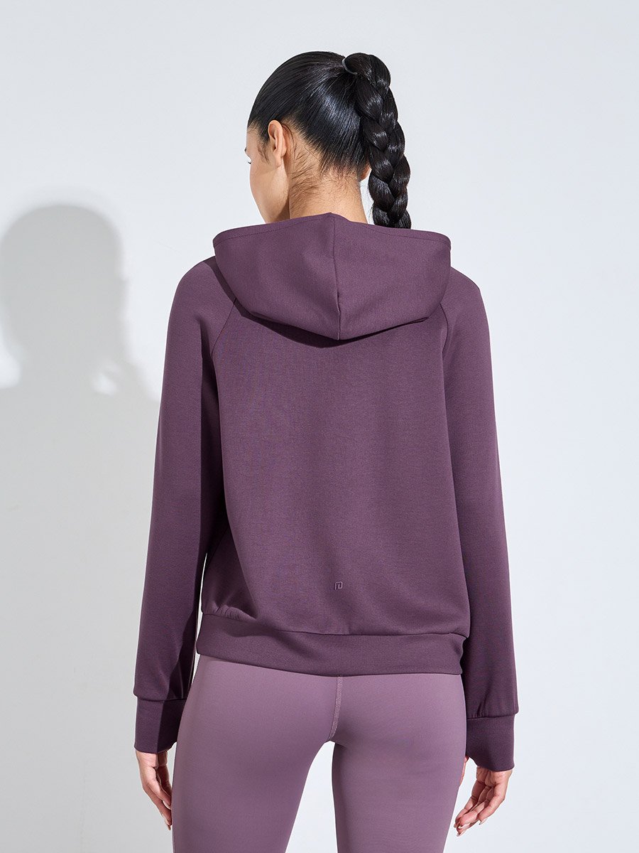 Purple Solid Half-Zip Active Hoodie with Thumbholes