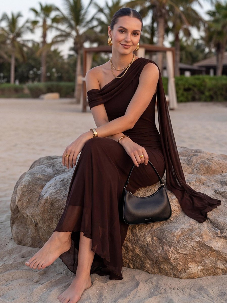 brown maxi bodycon dress Regine Modal Ruched Backless in Chocolate Product Details Ruched & Ready sculpting ruched