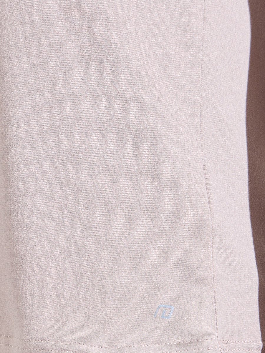 Beige Solid Crew Neck Back Peep Active Top 