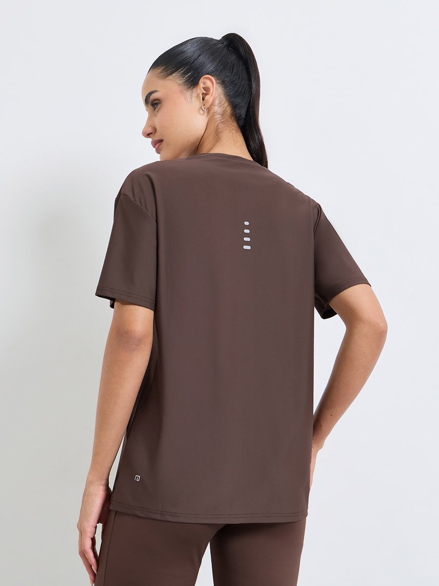Brown Logo Back Side Reflective Detail Short Sleeve Top