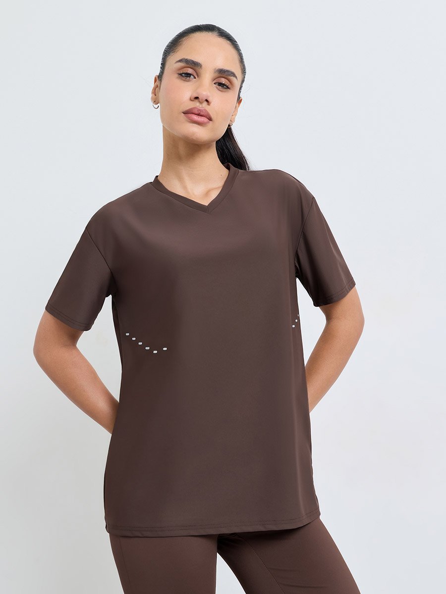 Brown Logo Back Side Reflective Detail Short Sleeve Top