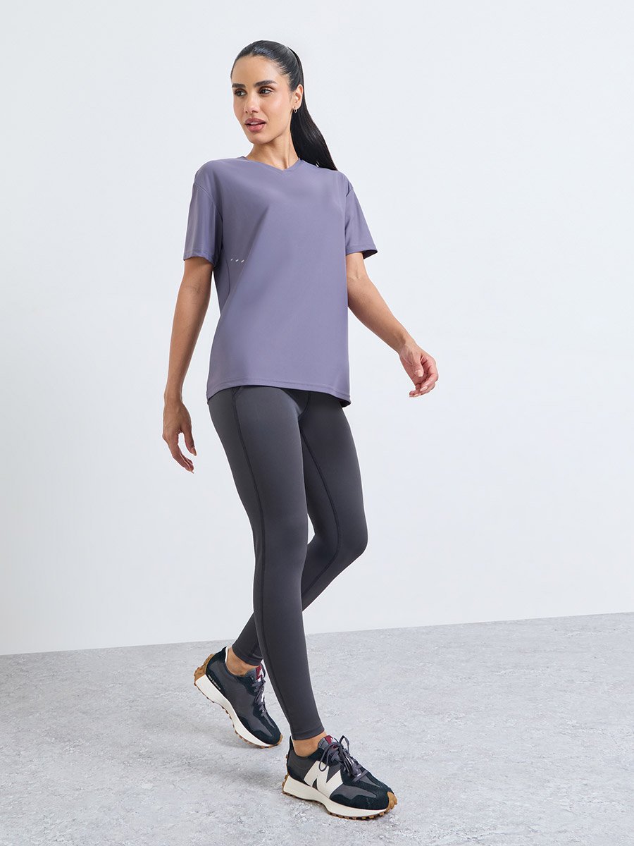 Purple Logo Back Side Reflective Detail Short Sleeve Top