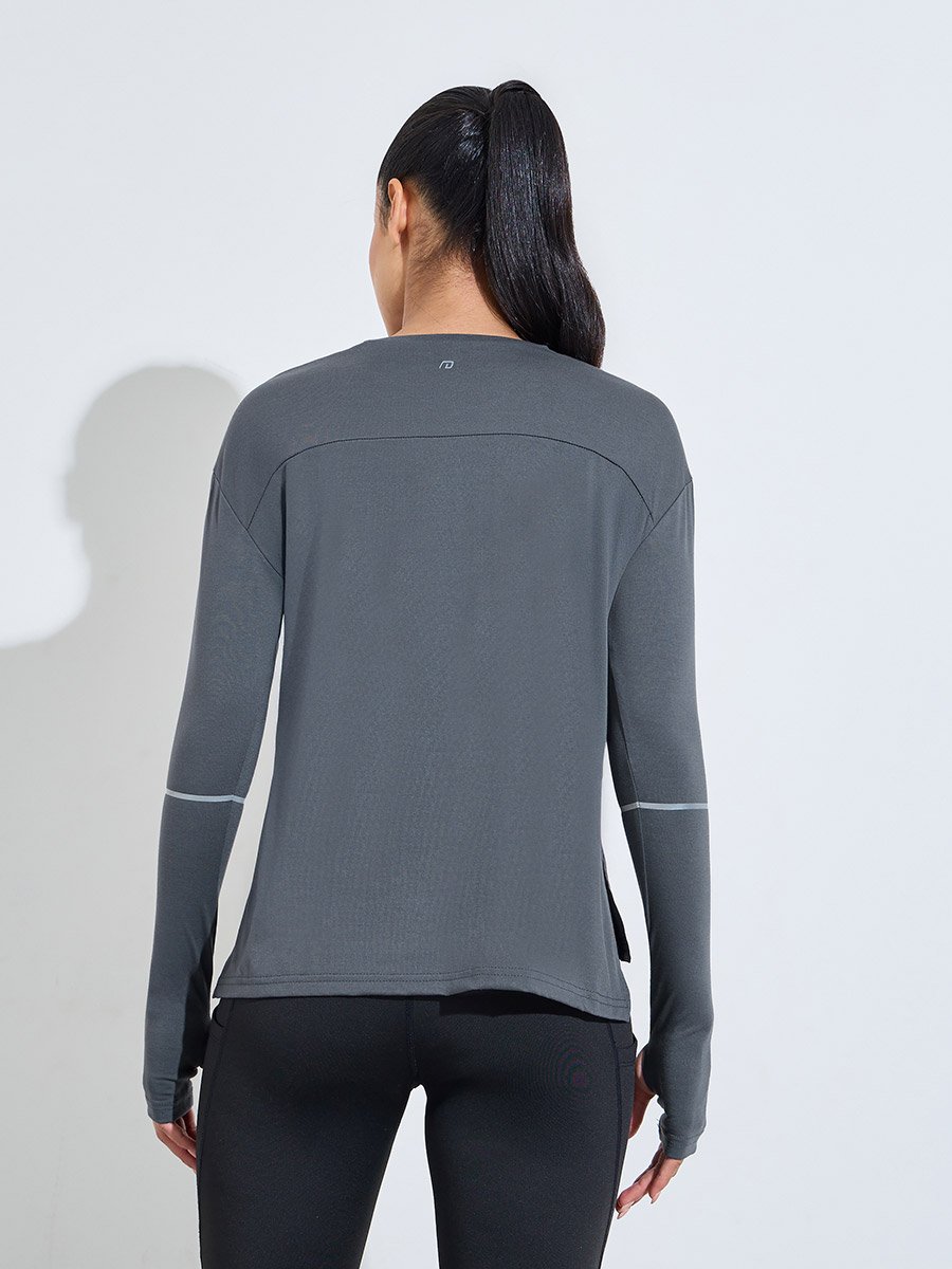 Charcoal Solid Active Long Sleeve Top with Thumbholes