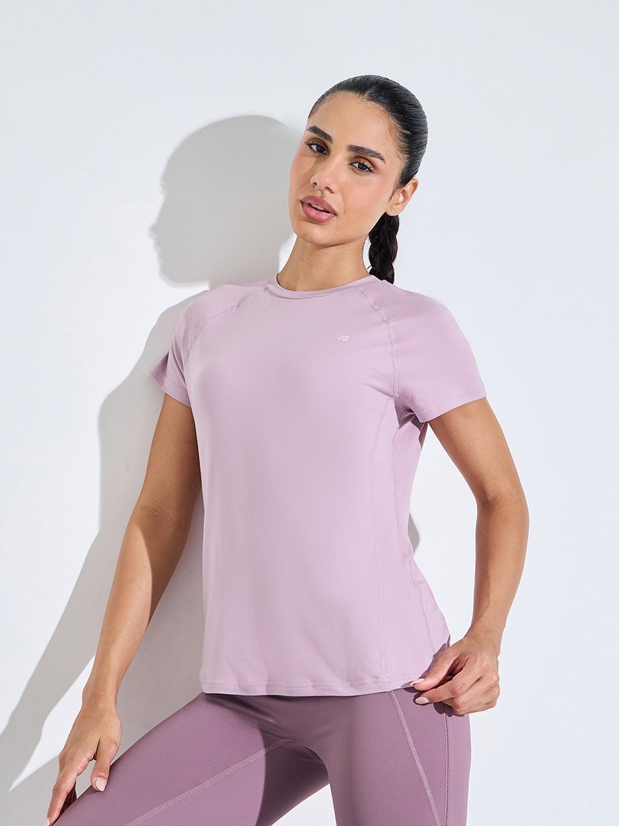 Pink Solid Short Sleeves Active T-Shirt
