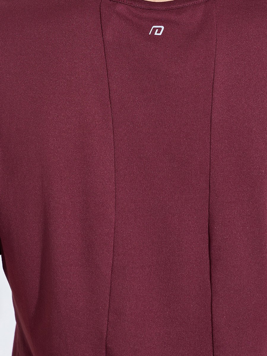 Burgundy Solid Ruched Activewear T-Shirt