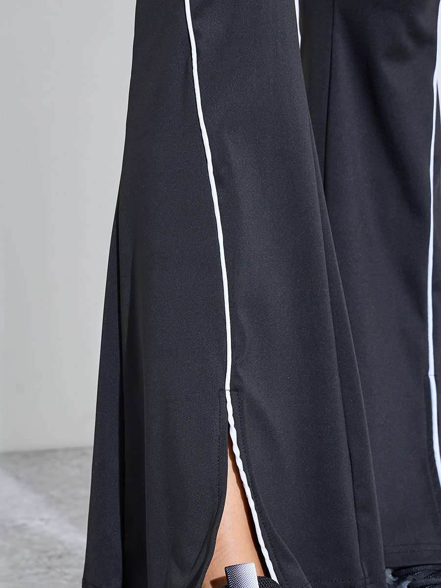 Black Solid Contrast Seam Active Flare Pants