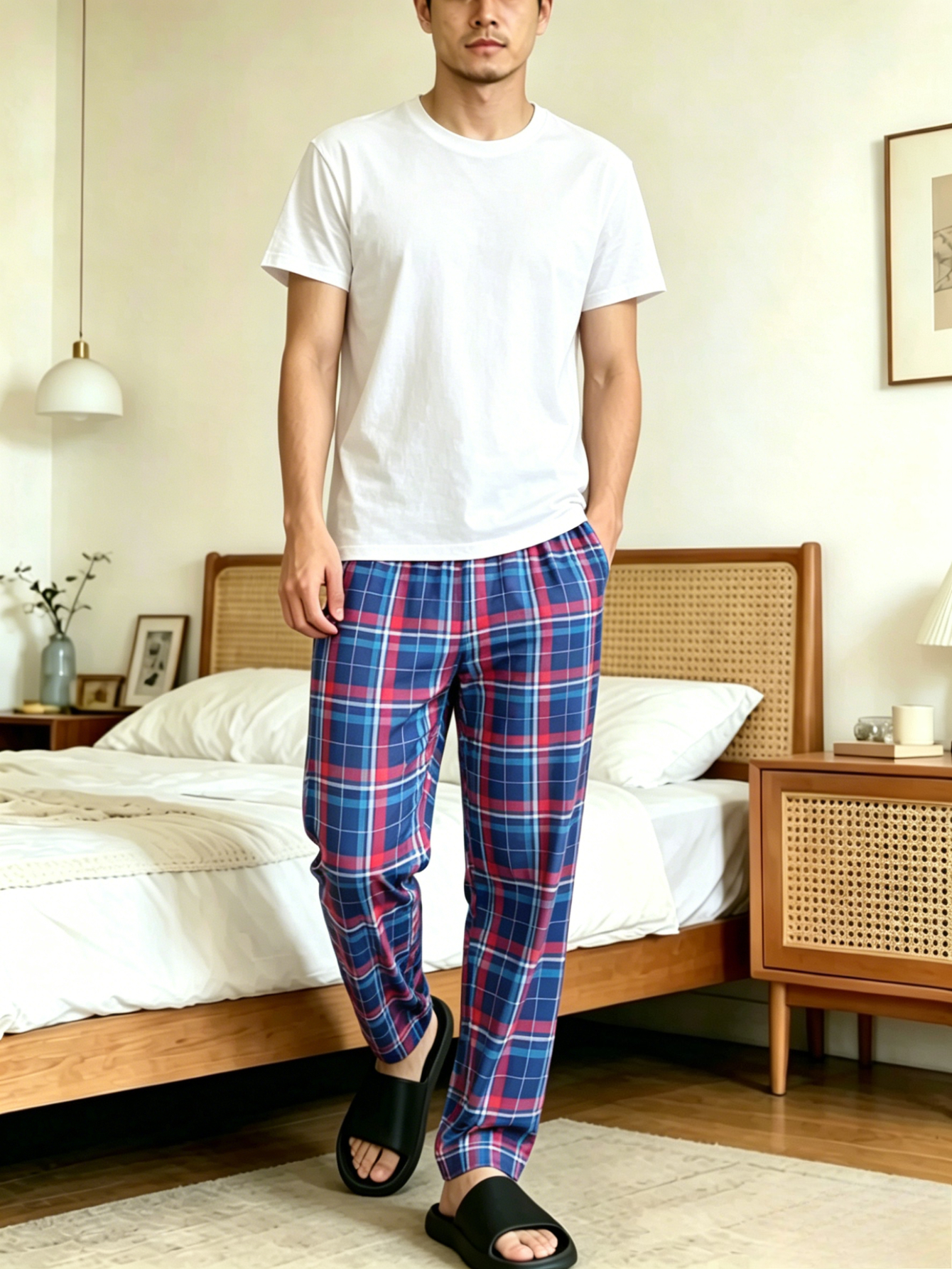 Men Printed T-Shirt and Checked Pyjama Set