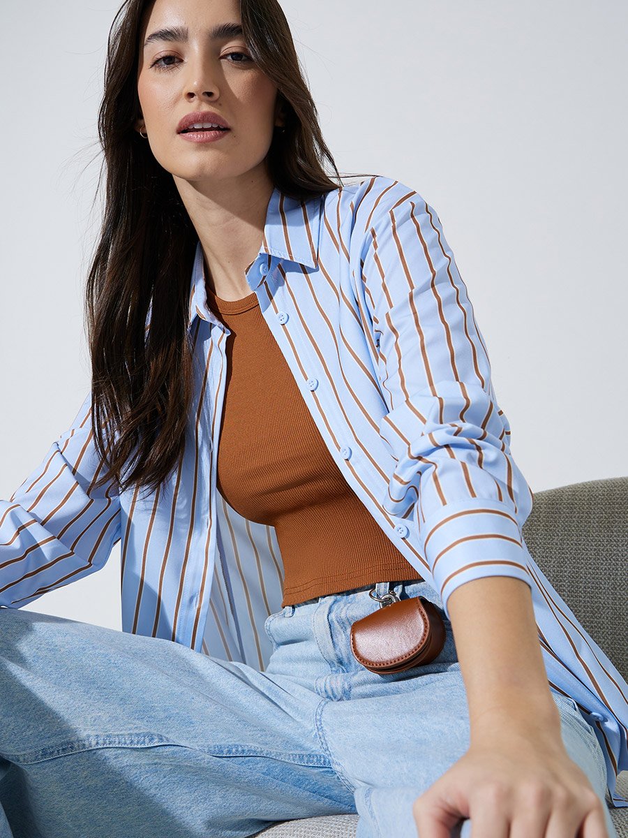Set of 2 Blue Striped Shirt with Tank Top