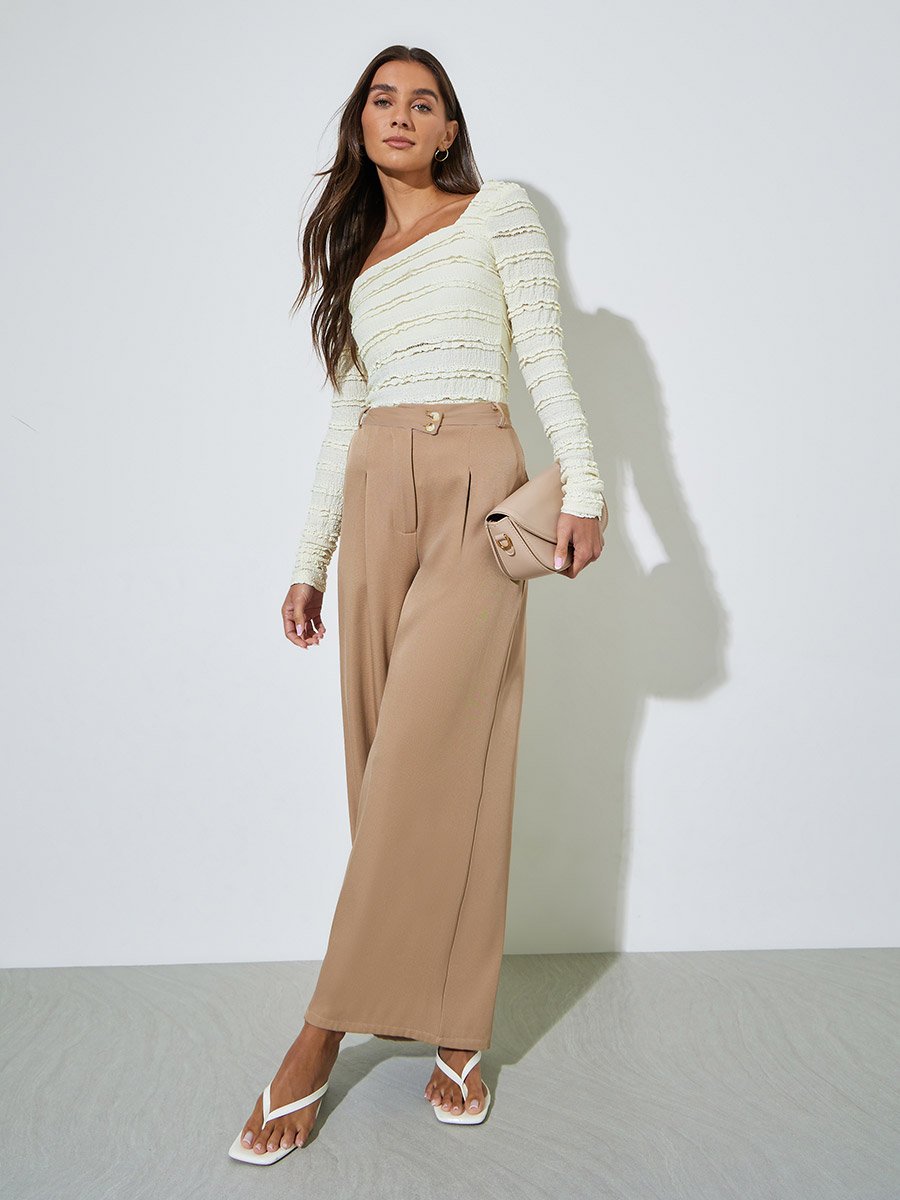 Yellow Textured Long Sleeves Square Neck Top