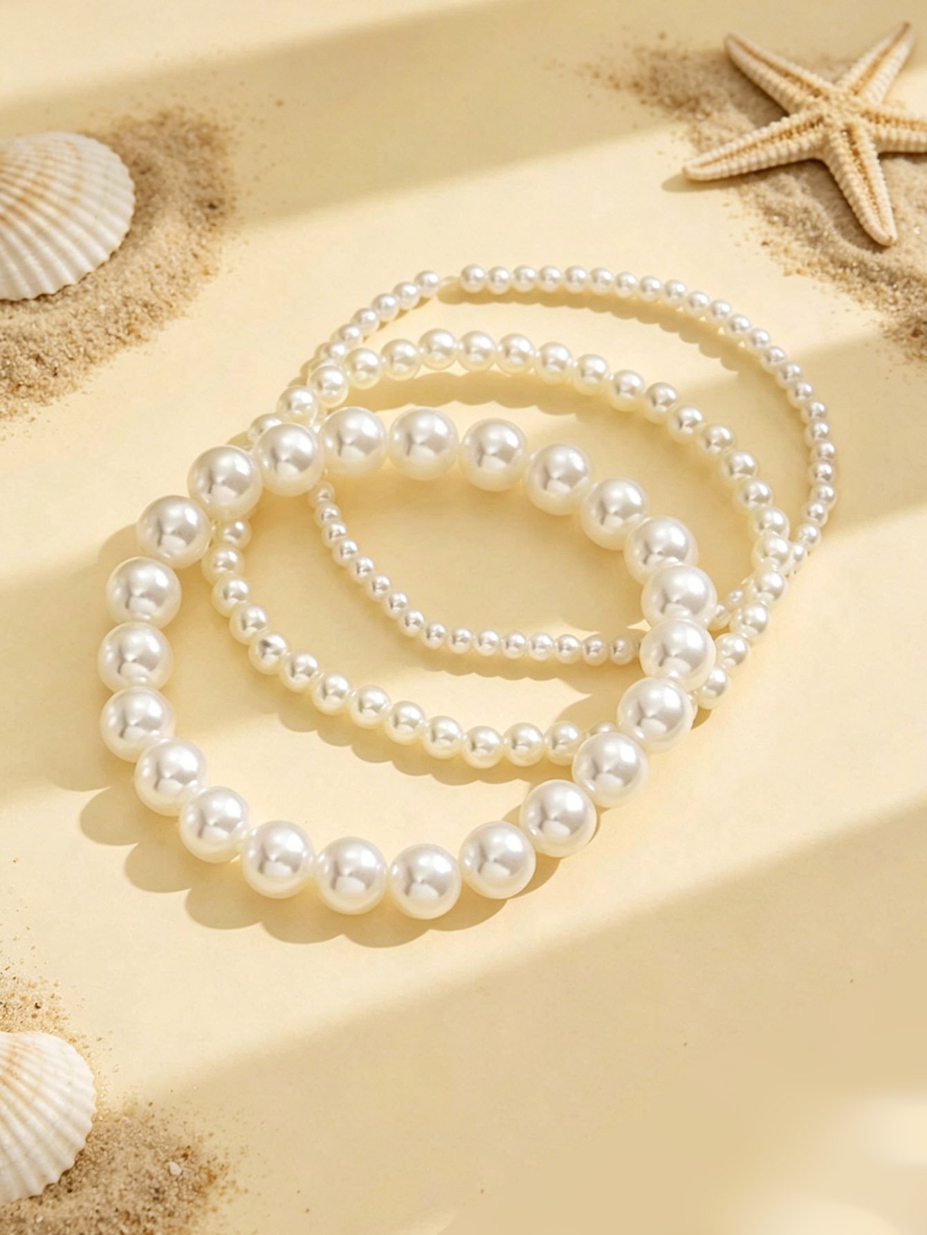 Set of 3 - Faux Pearl Anklet