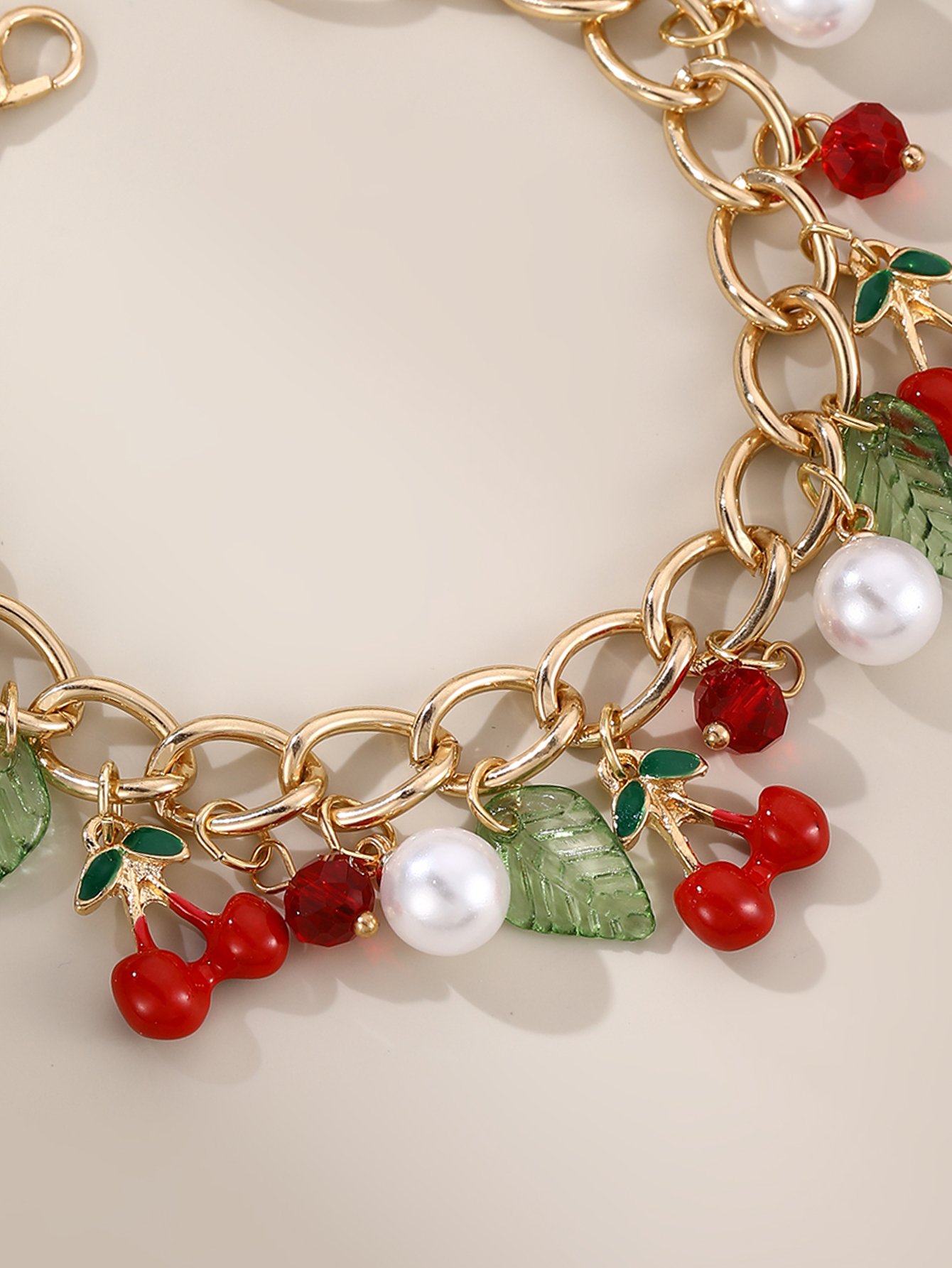 Charming Cherry and Pearl Gold-Tone Charm Bracelet 