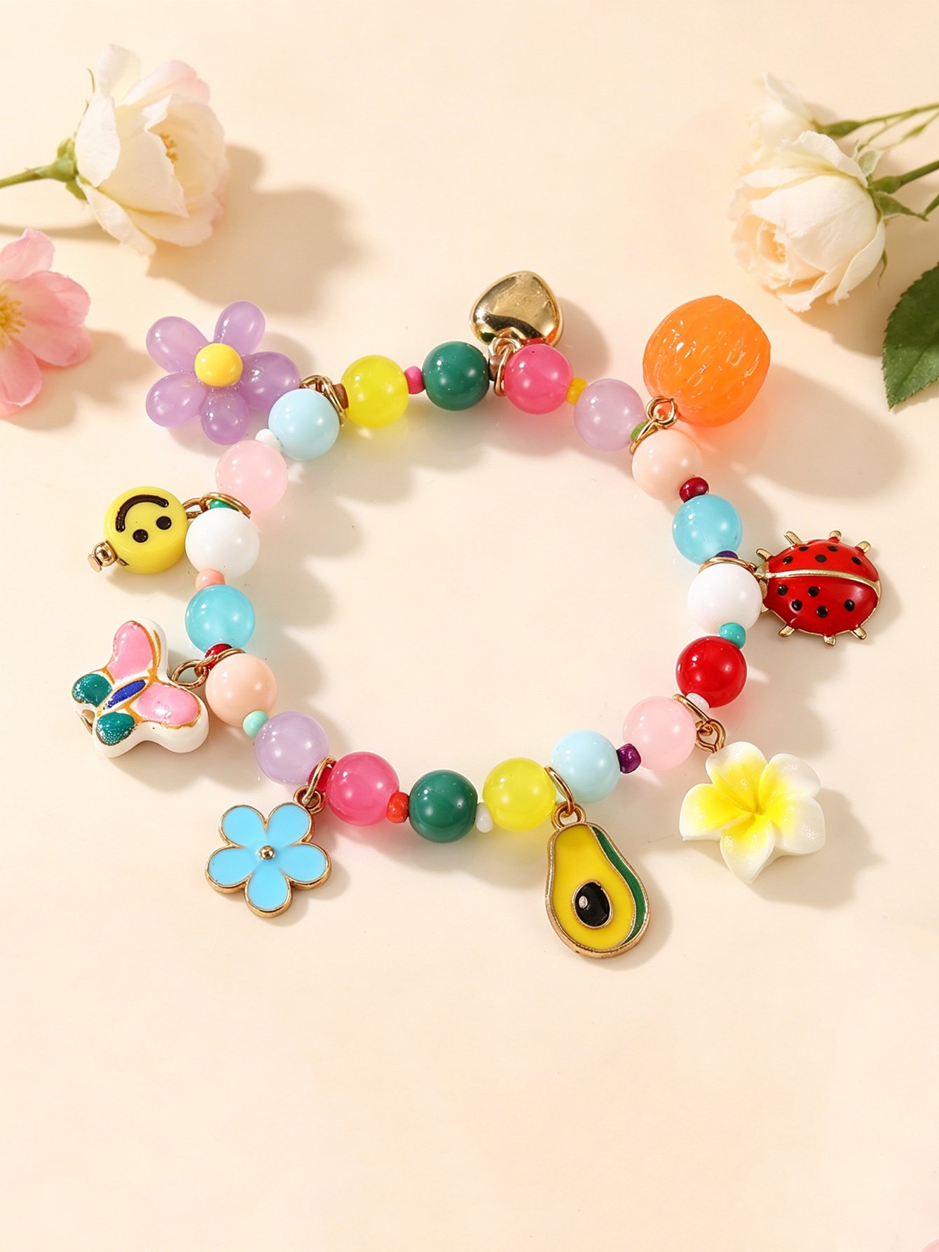 Multi-Color Beaded Charm Bracelet