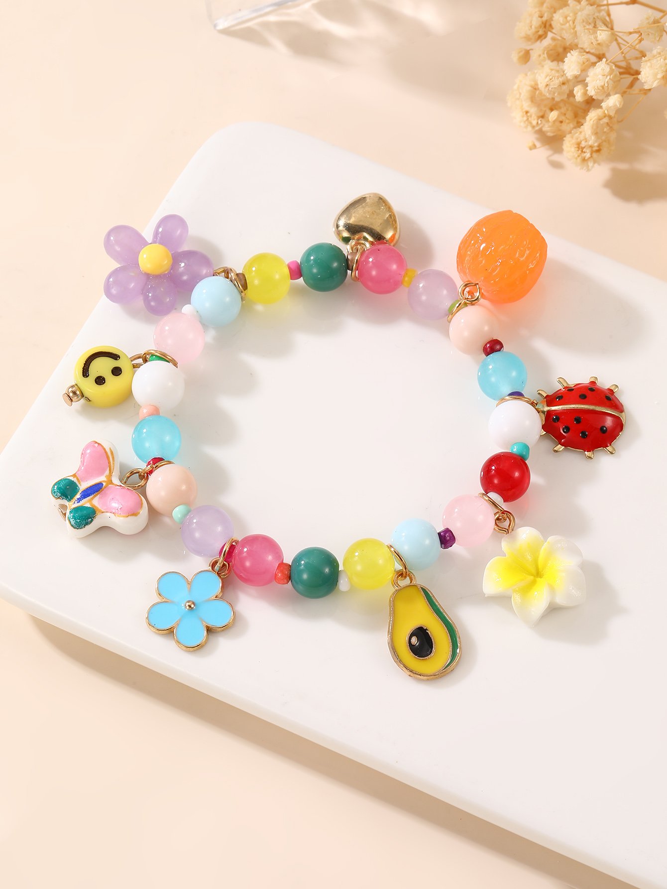 Multi-Color Beaded Charm Bracelet