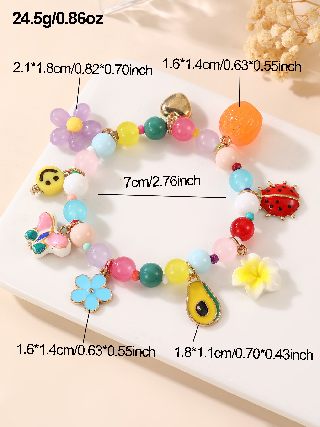 Multi-Color Beaded Charm Bracelet