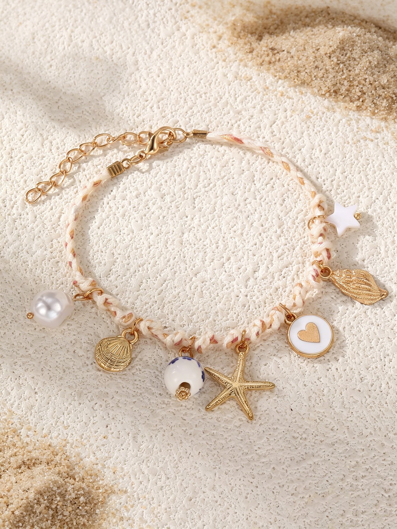 White Starfish Charm Bangle Bracelet