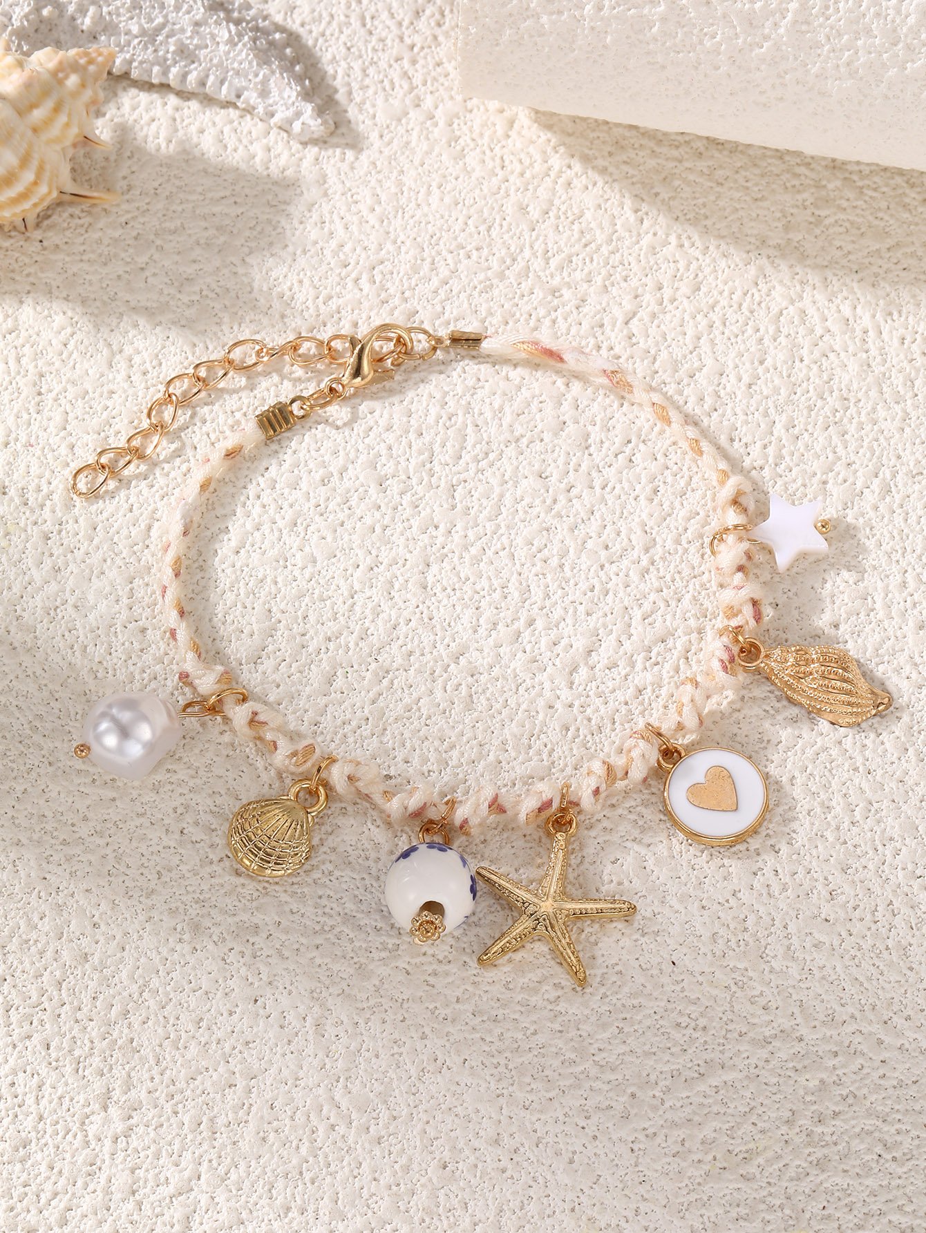 White Starfish Charm Bangle Bracelet