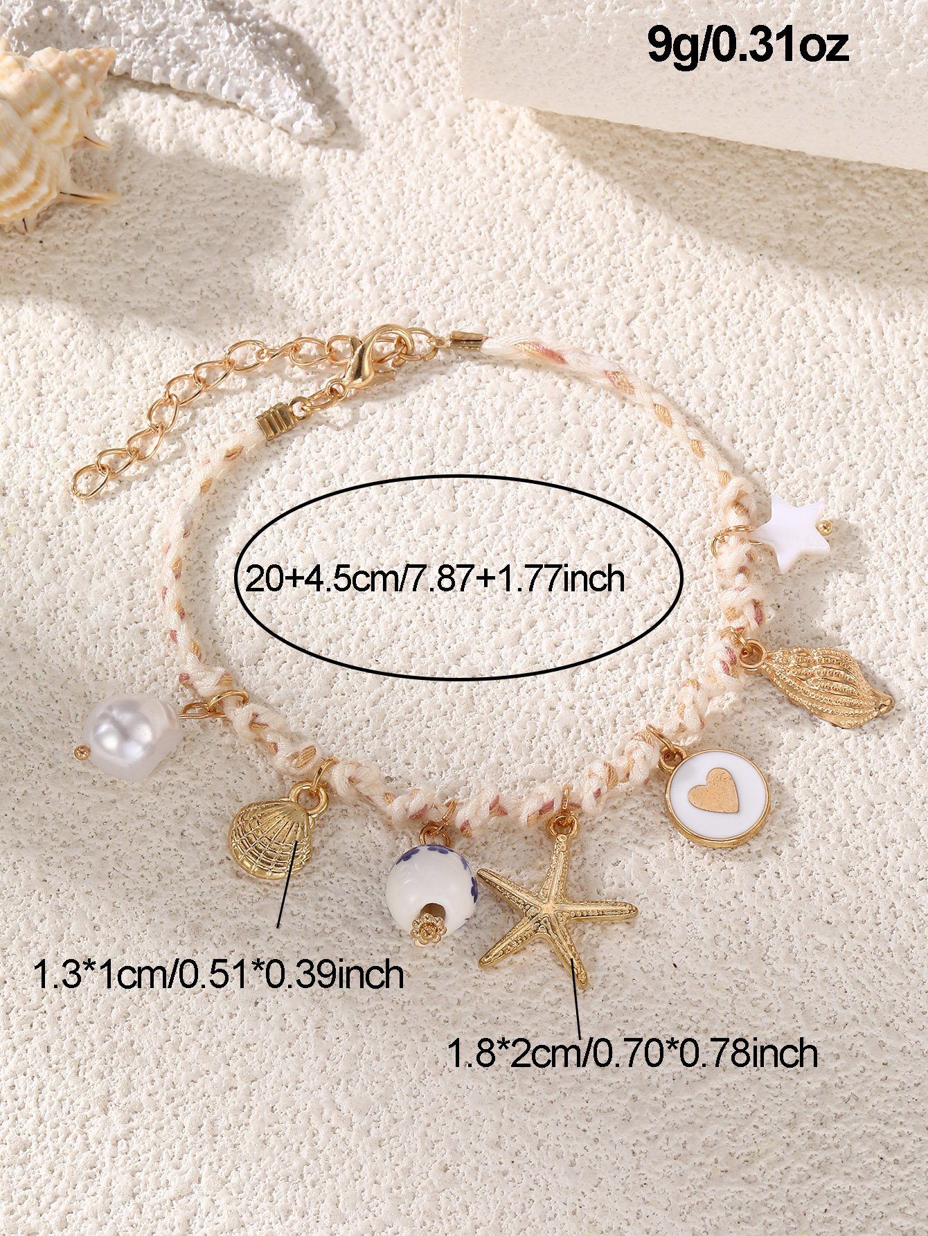 White Starfish Charm Bangle Bracelet