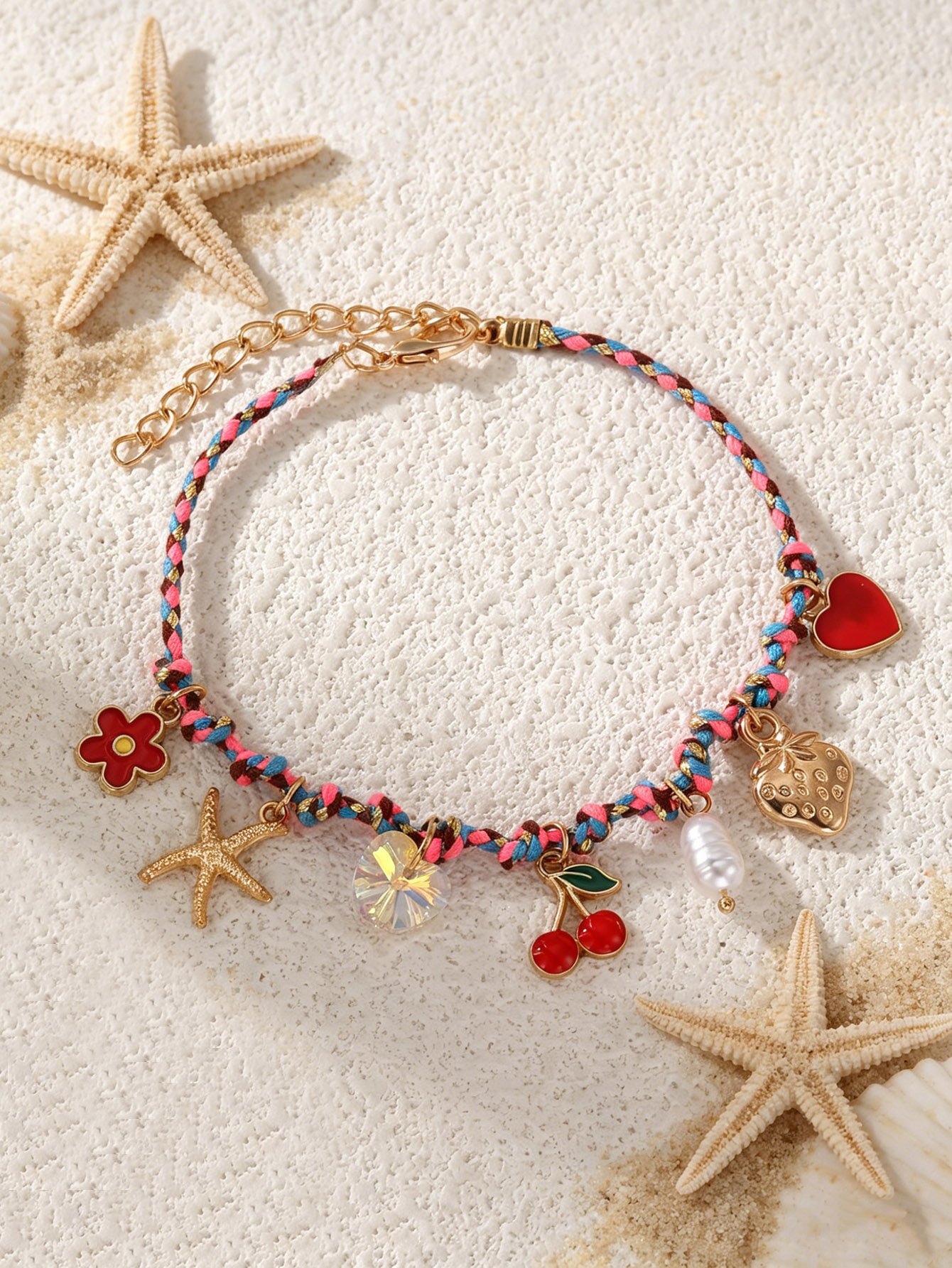 Red Cherry Charm Bangle Bracelet 