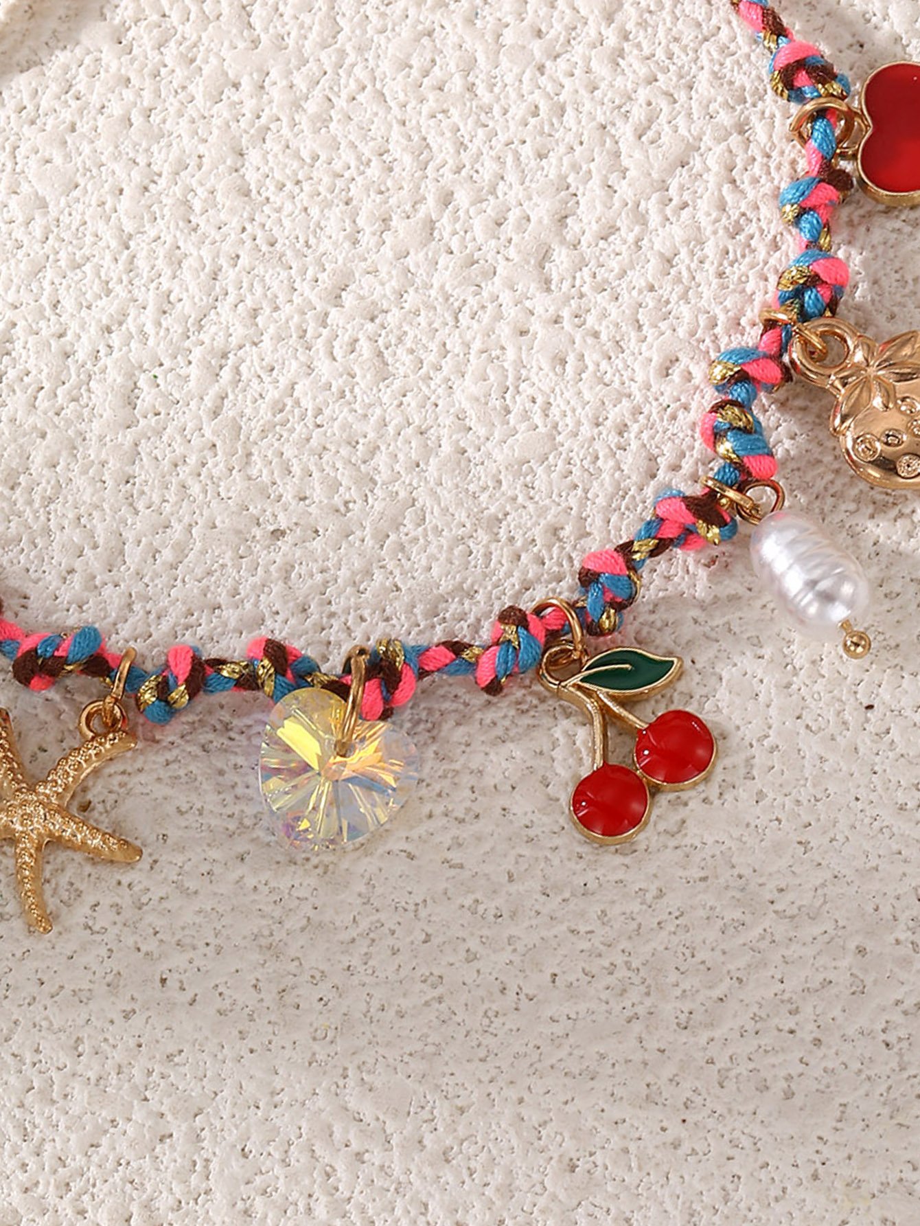 Red Cherry Charm Bangle Bracelet 