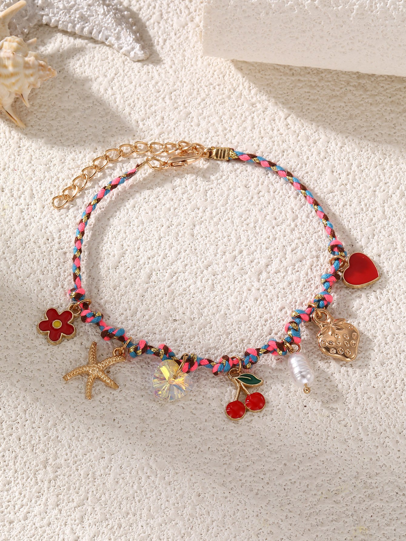 Red Cherry Charm Bangle Bracelet 