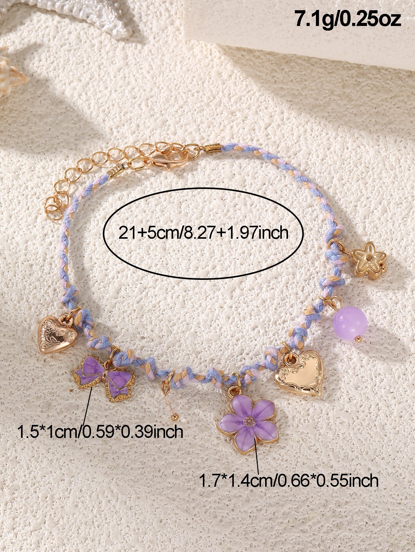Purple and Beige Braided Bracelet with Gold Accents