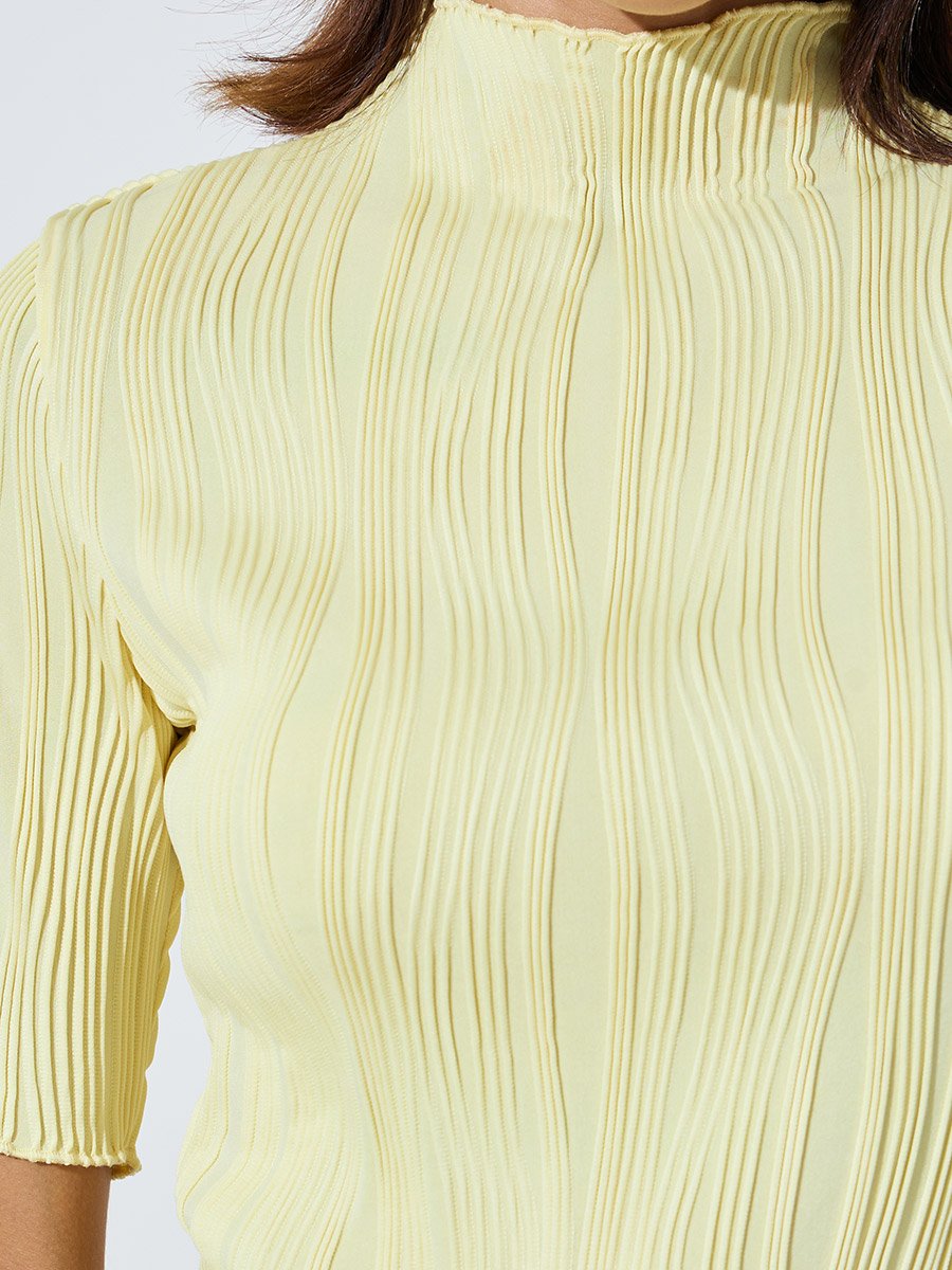 Yellow Textured High Neck Knit Top