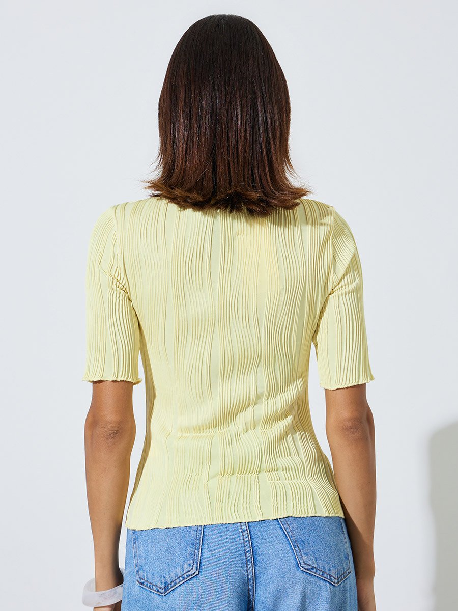 Yellow Textured High Neck Knit Top