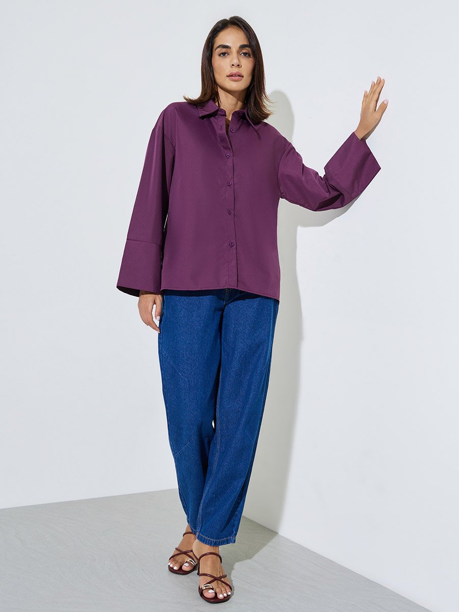 Purple Long Sleeve Relaxed Fit Shirt