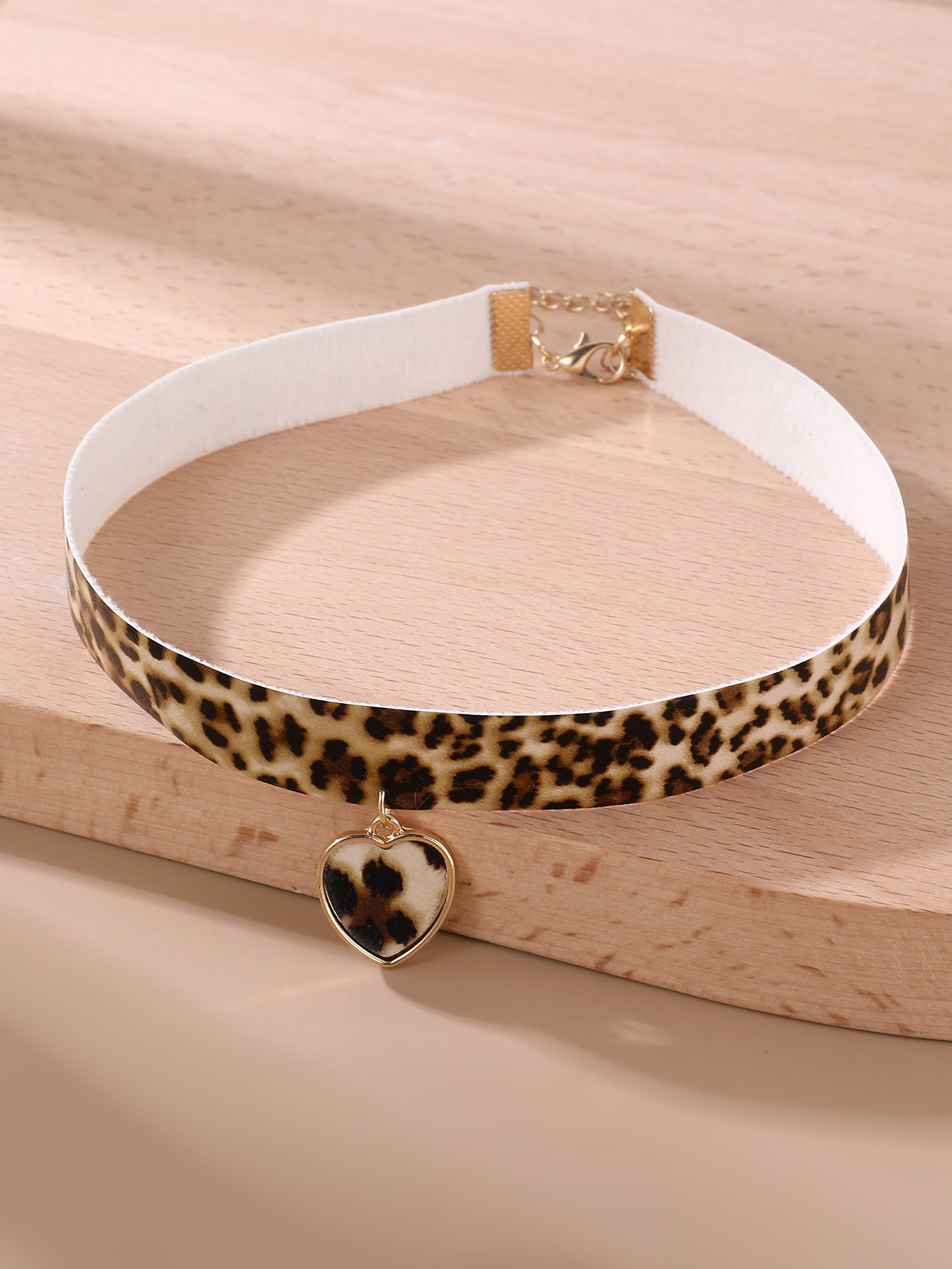 Leopard Print Heart Charm Choker Necklace
