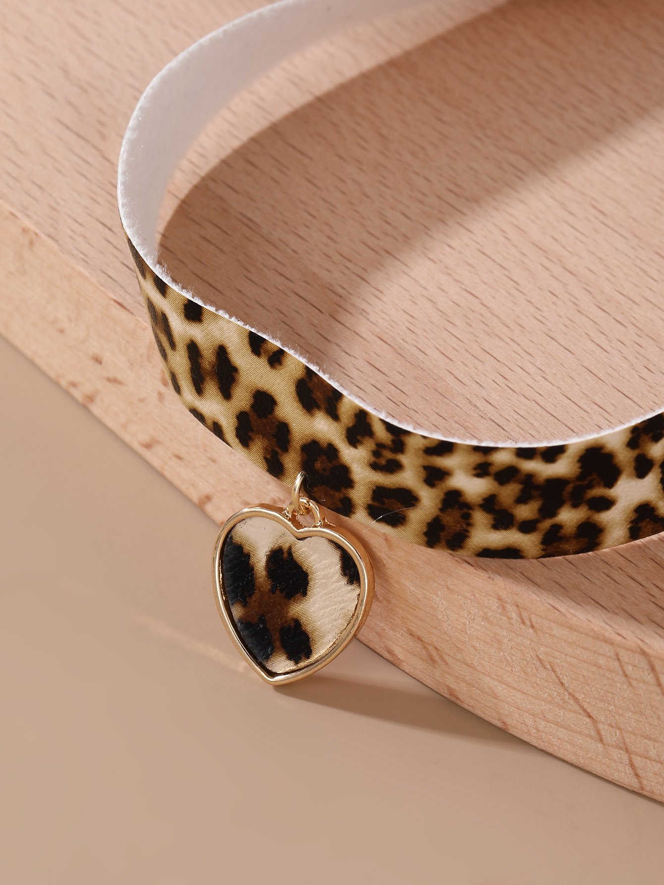 Leopard Print Heart Charm Choker Necklace
