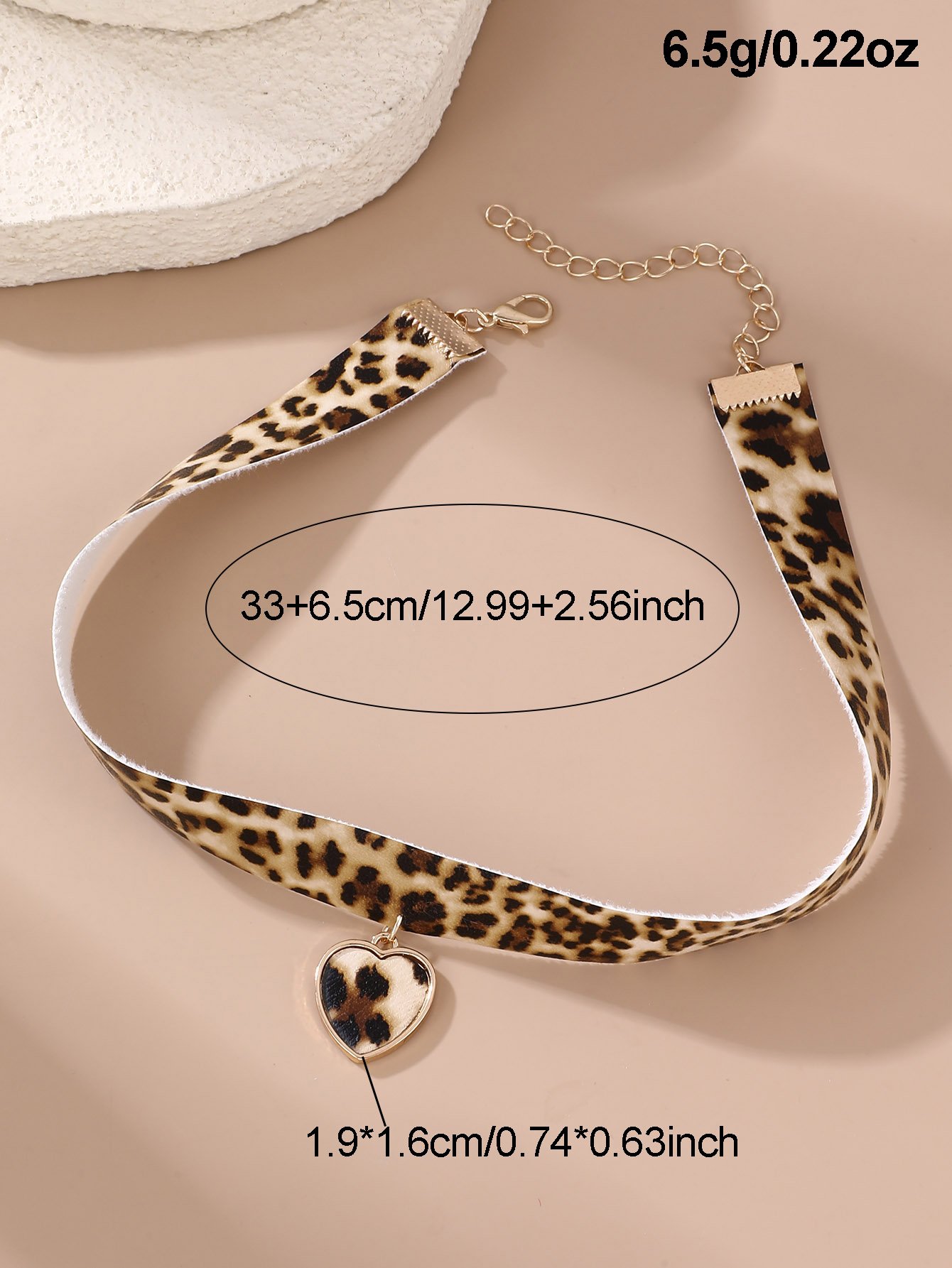 Leopard Print Heart Charm Choker Necklace