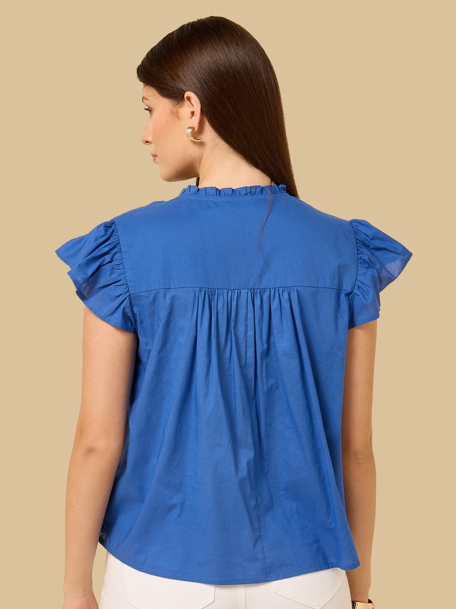 Embroidered Top with Tie-Up Neck