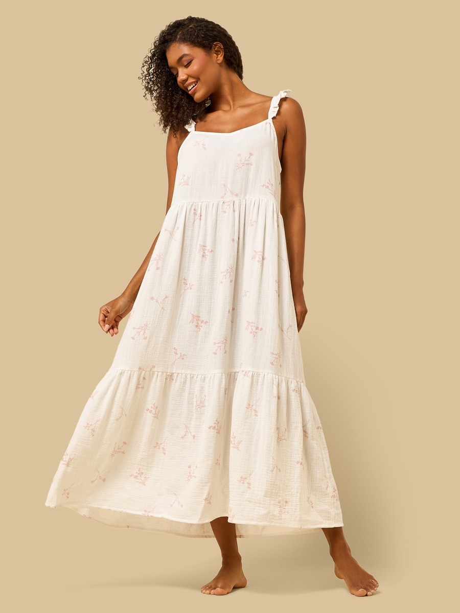 Floral Print Double Gauze Sleeveless Night Gown