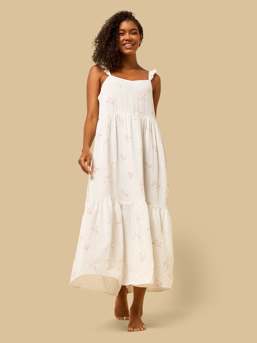 Floral Print Double Gauze Sleeveless Night Gown