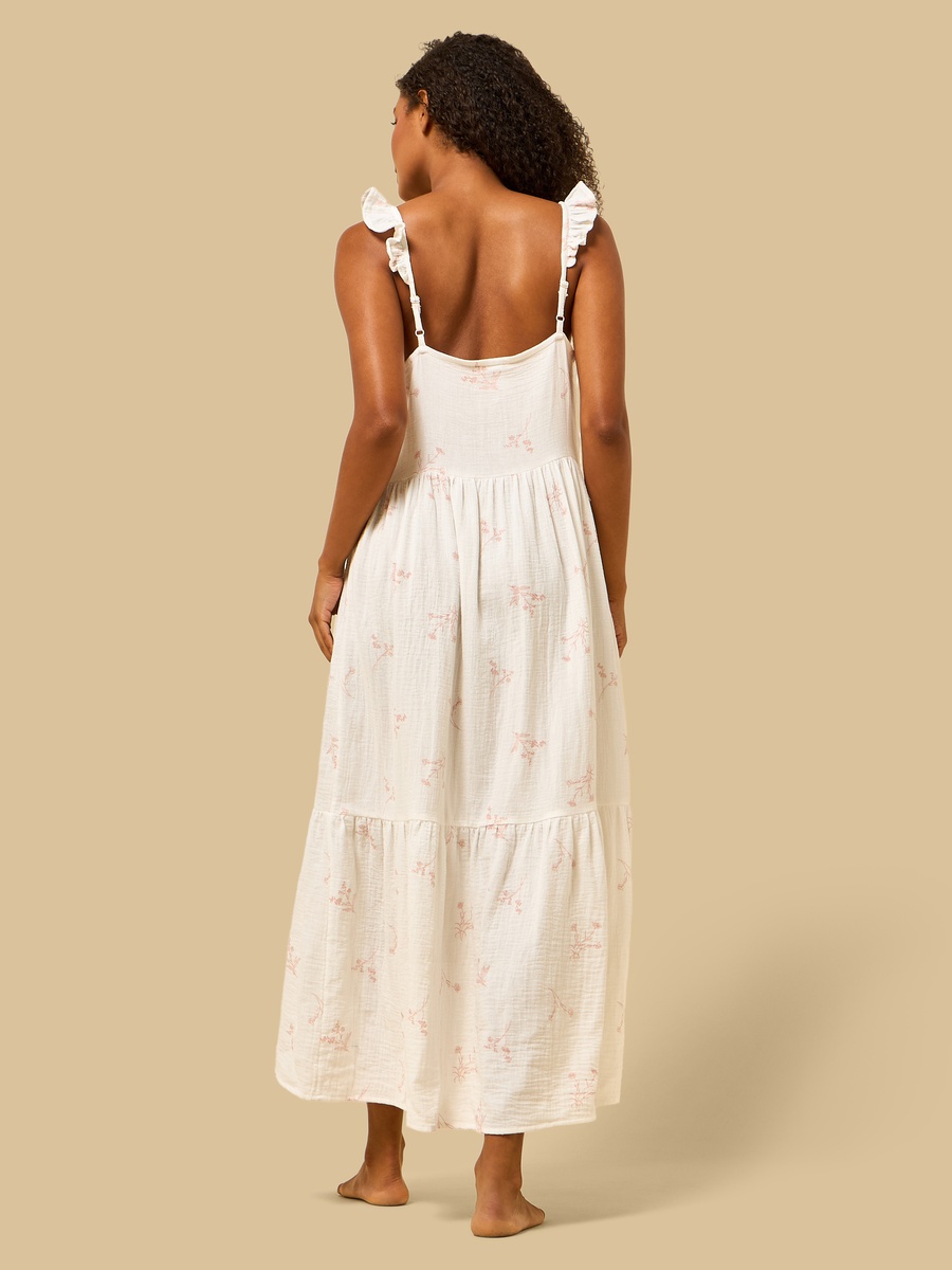 Floral Print Double Gauze Sleeveless Night Gown