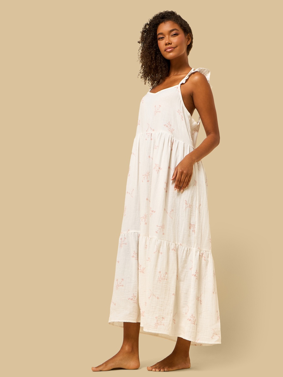Floral Print Double Gauze Sleeveless Night Gown