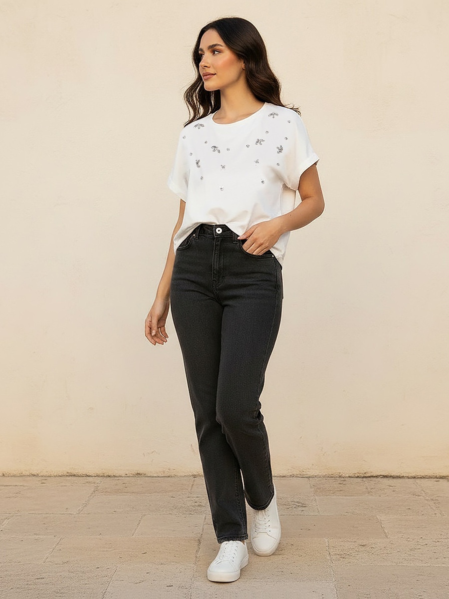 Regular Fit Cotton T-Shirt  with Embellished Detail