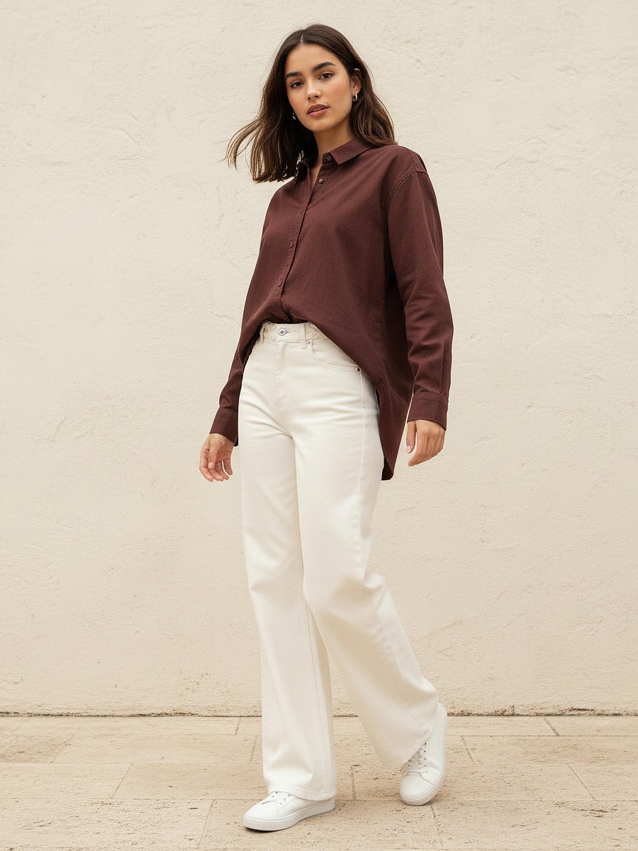 Oversized Cotton Shirt with High-Low Hem