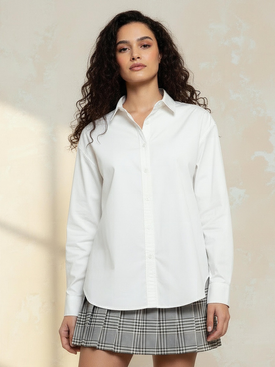 Oversized Cotton Shirt with High-Low Hem