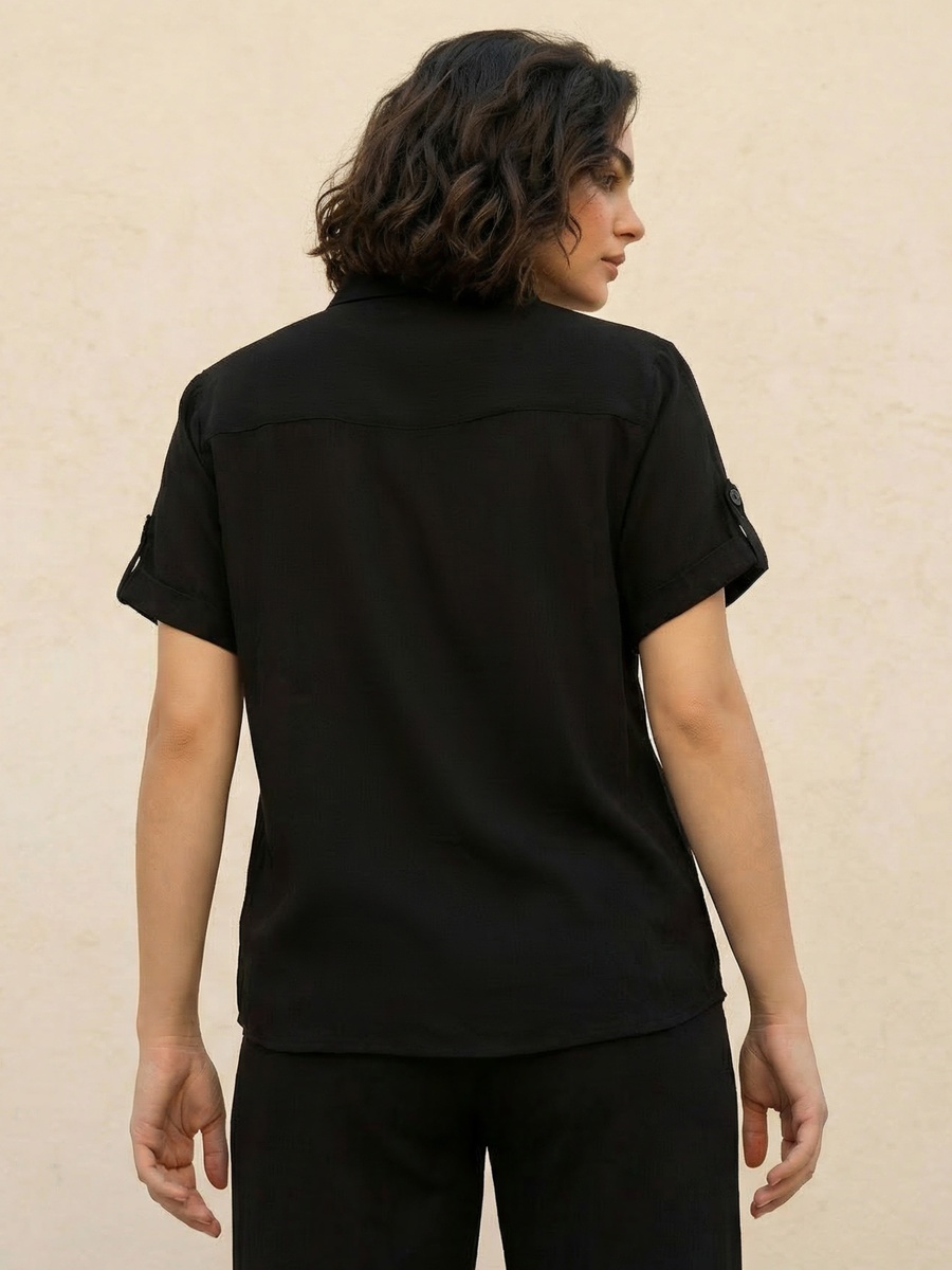 Lyocell Shirt with Roll-Up Sleeves