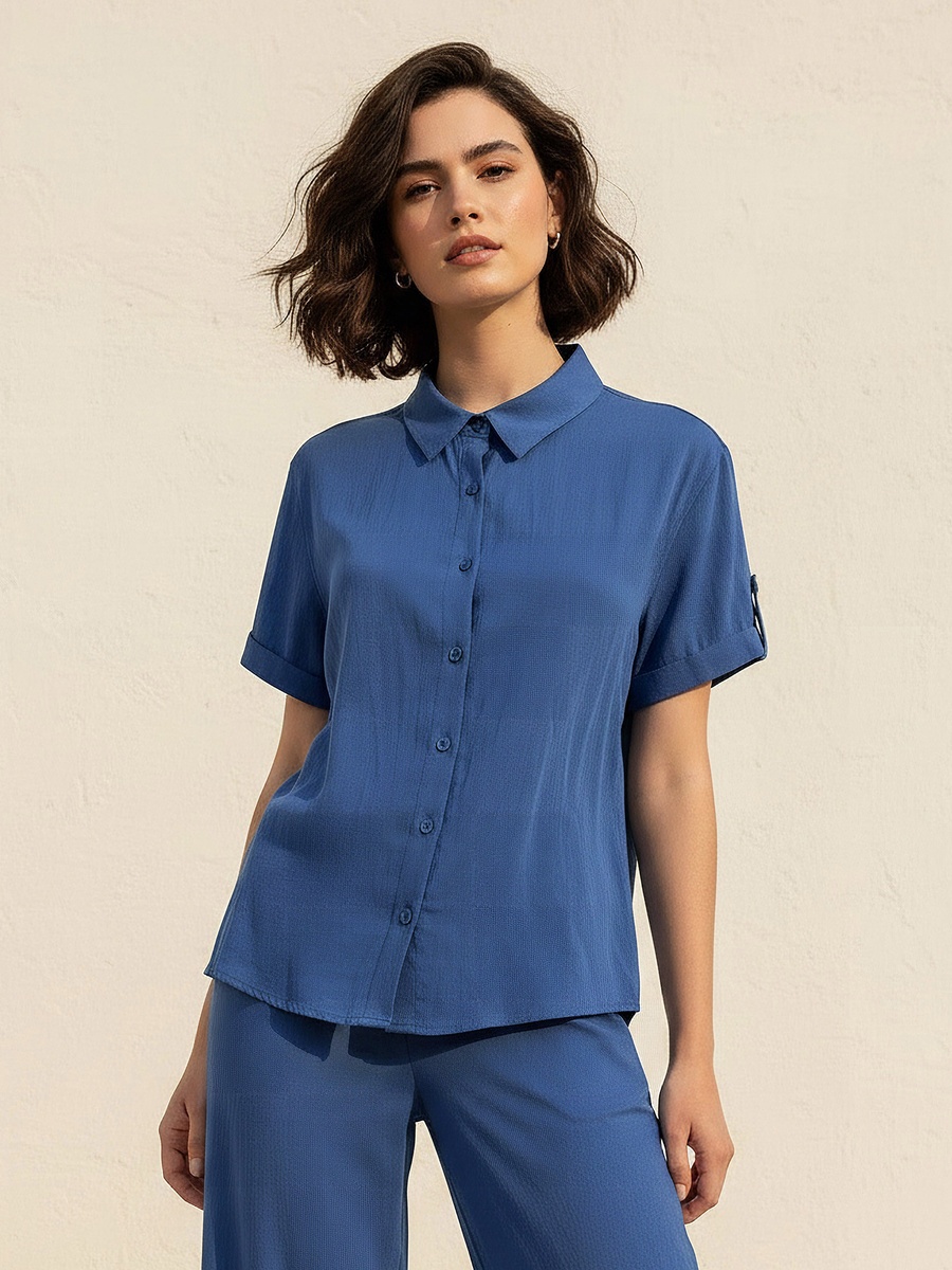 Lyocell Shirt with Roll-Up Sleeves
