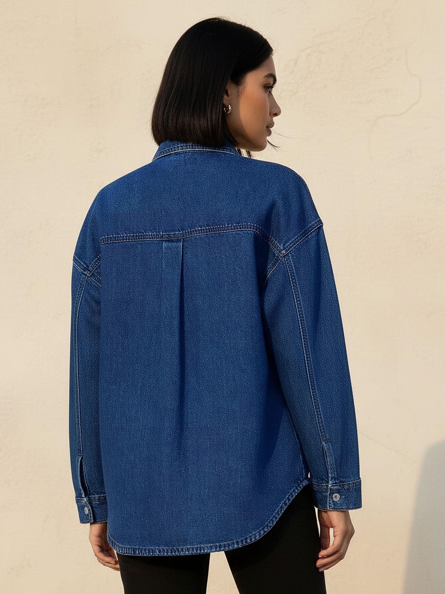 Regular Fit Cotton Denim Shirt with Embellishments