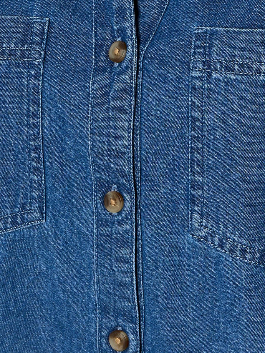 Cotton Denim Shirt with V Neck