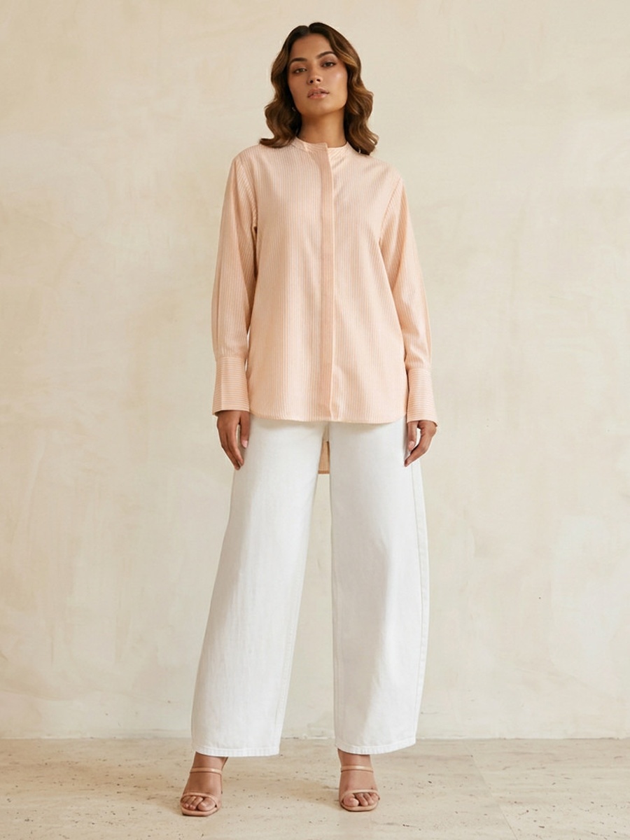 Mandarin Neck Shirt with Stripes