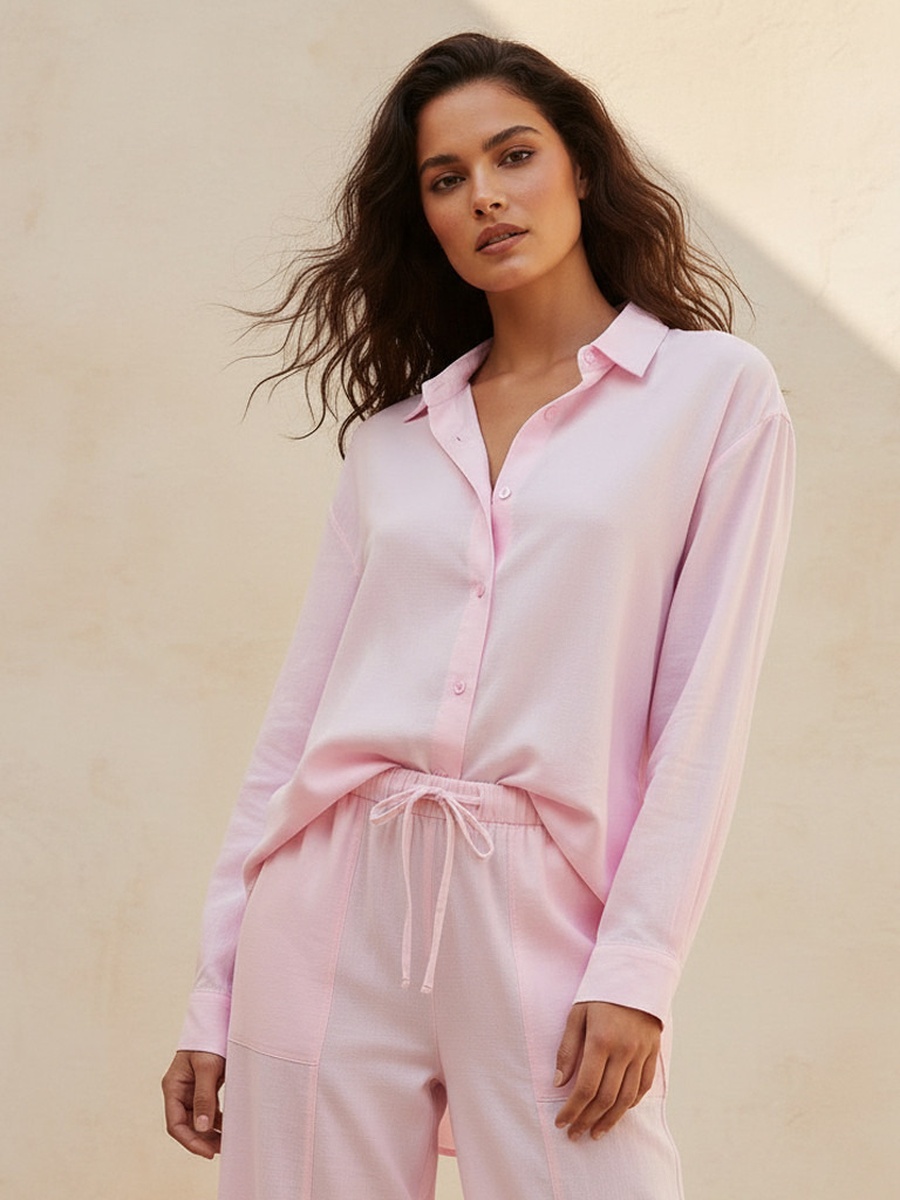 Oversized Linen Blend Shirt with Long Sleeves
